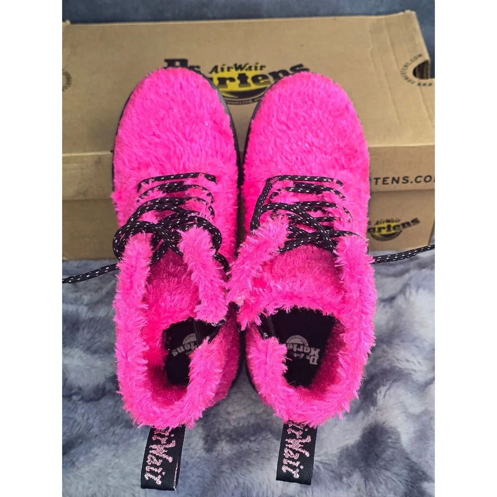New Dr. Martens Junior 1460 Pascal Tinsel Fur Pink Lace Up Boots Kids Size 3